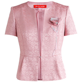 皮尔卡丹女装夏季新款粉红色短袖上衣印花外套P0217US21F0