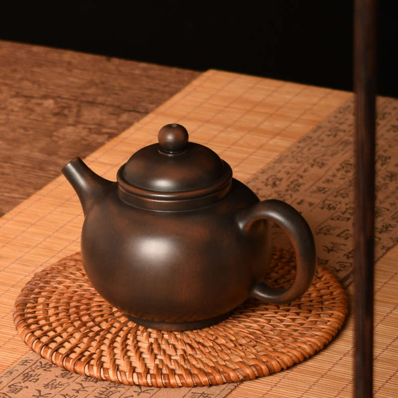 滇垚云南建水紫陶古铜色素壶手工茶壶复古泡茶单壶非坭兴陶紫砂壶