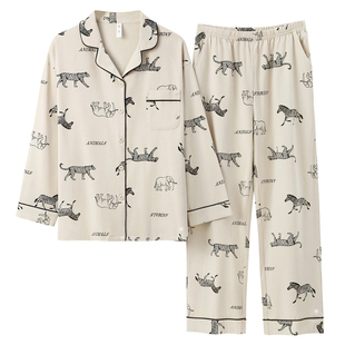 有内情侣纯棉睡衣女款2025新长袖防螨抗菌A类时尚家居服秋冬套装