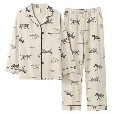 有内情侣纯棉睡衣女款新款长袖防螨抗菌A类棉时尚家居服春秋套装