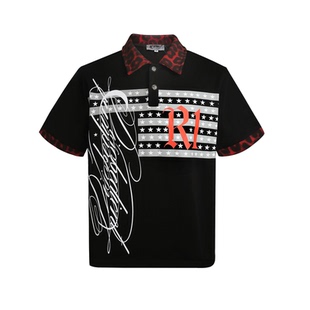 Vintage Racing复古Polo短袖T恤星条字母印花豹纹拼接男女潮牌TEE