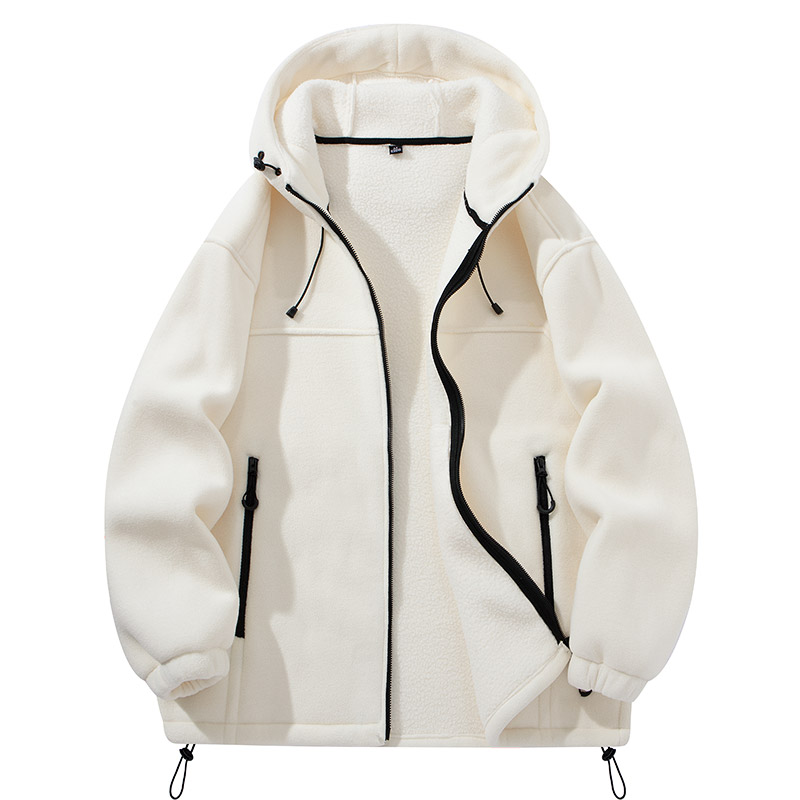 Men Women Fleece Jacket Winter Plus Velvet Warm Hooded Coat