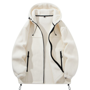 Men Women Fleece Jacket Winter Plus Velvet Warm Hooded Coat