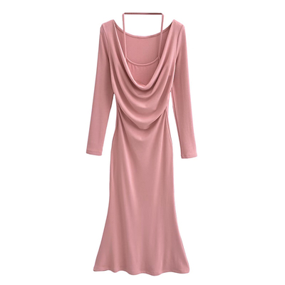 纯欲风假两件挂脖包臀鱼尾连衣裙