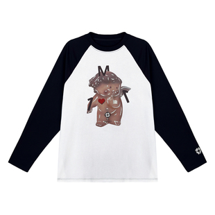 MIICHOUS米丘寺 巧克力男孩 春夏季撞色拼接宽松纯棉圆领长袖T恤