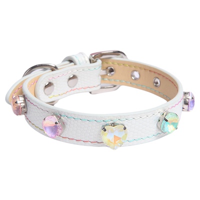 嘿宠荟项圈牛皮小型犬小体不勒脖子K9爱心糖果色钻高颜值狗牵引绳