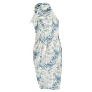 新中式青花瓷旗袍夏季新款挂脖式改良年轻款优雅气质女人修身显瘦