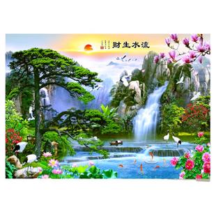 山水画自粘贴画3d立体风景画客厅装饰画墙纸直播间背景墙靠山壁画