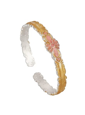 假一赔十足银珐琅彩拉丝描金手镯