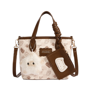 可爱猫咪手提包包女2025秋冬新款小众复古质感百搭通勤单肩斜挎包