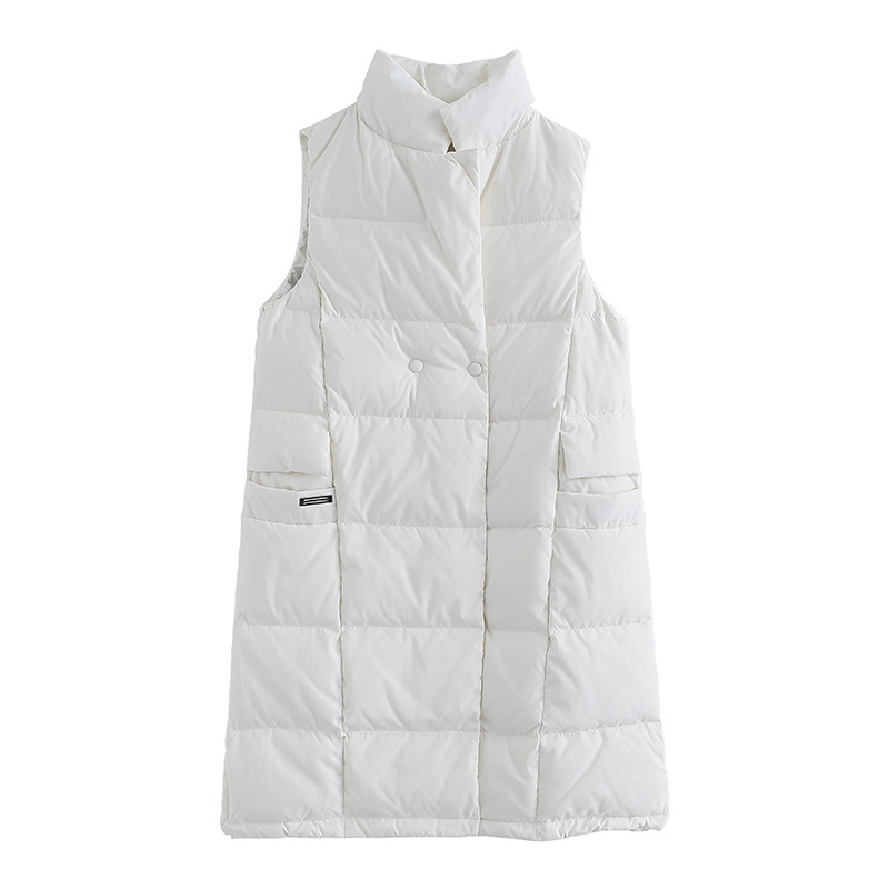 初雪/2025秋冬新款文艺羽绒马甲女中长款宽松显瘦无袖羽绒服背心