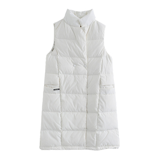 初雪/2025秋冬新款文艺羽绒马甲女中长款宽松显瘦无袖羽绒服背心