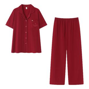 『礼盒装』本命年红色结婚新婚情侣睡衣男女款纯棉短袖长裤家居服
