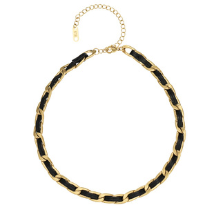 香风项链暗黑系牛皮choker项圈 镀18K真皮颈圈锁骨编织绳锁骨链女