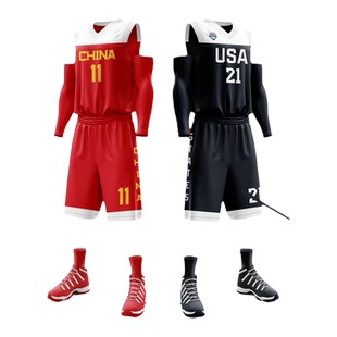 U19中国红队服篮球服训练服球衣男篮比赛定制订做印字套装青少队