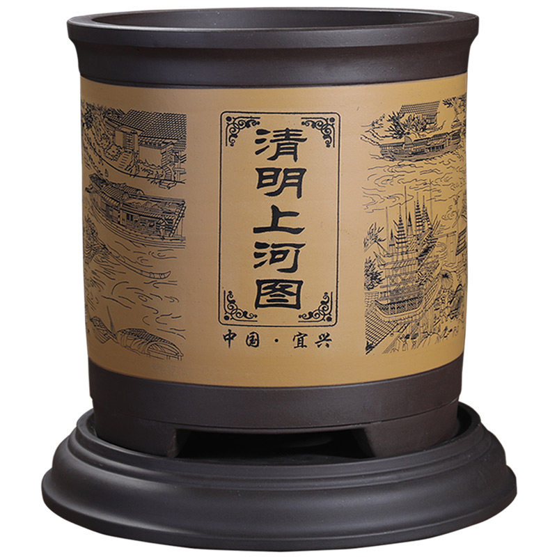 宜兴紫砂中式高档花盆带底座
