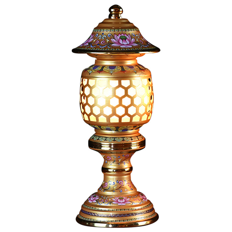 led珐琅彩神社长明灯插电莲花灯佛供灯佛灯财神爷佛前唐纹供佛灯