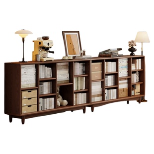 安居客实木书柜储物柜一体卧室落地置物书架胡桃木色简易格子书柜