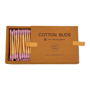 200支装~牛皮纸盒化妆棉签环保竹木清洁卸妆掏耳朵专用双头棉花棒