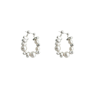 DOUDOUSTORE碎银子珍珠白设计感不规则耳环女简约百搭春夏耳饰