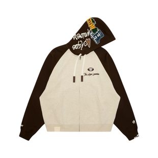 Aape旗舰店男装秋冬校园猿人刺绣撞色薄绒连帽卫衣外套C387XAP