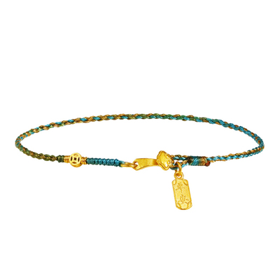 老克勒古法黄金如意红绳编织手绳