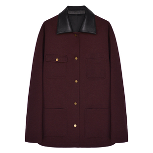 因由 巴恩风2026早春新款时髦休闲撞色拼接皮上衣舒适夹克外套女