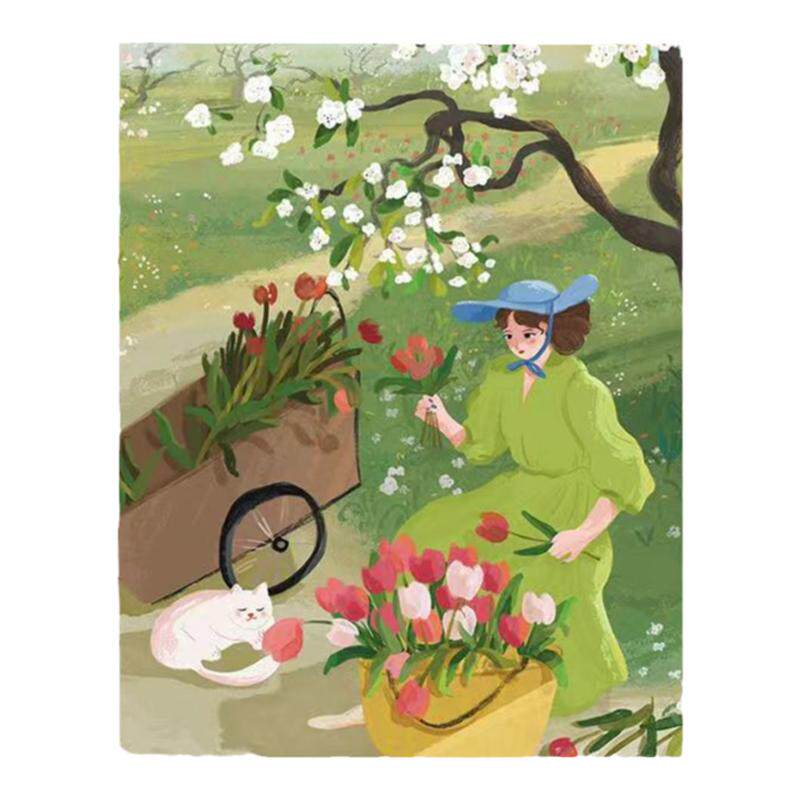 春日女孩猫咪治愈简约装饰画挂画