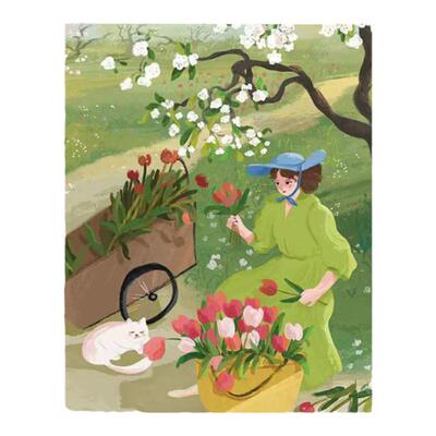 春日女孩猫咪治愈简约装饰画挂画