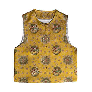 沁月新中式国风100%桑蚕丝宋锦【三马凤凰宝相】织金提花高端马甲