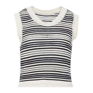 傲丝度无袖针织背心女外穿黑白条纹镂空短款吊带圆领内搭打底上衣