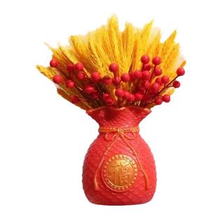 天然黄金大麦干花束福袋红果钱袋子客厅摆件发财果装饰乔迁仿真花
