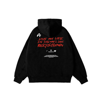 水洗黑胶唱片连帽开衫重磅卫衣