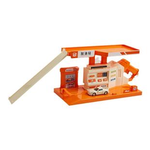成乐美儿童电动加油站石油枪合金汽车模型男孩过家家停车场景玩具