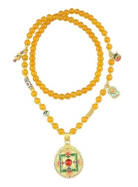 新中式复古圆盘长款蜜蜡串珠项链