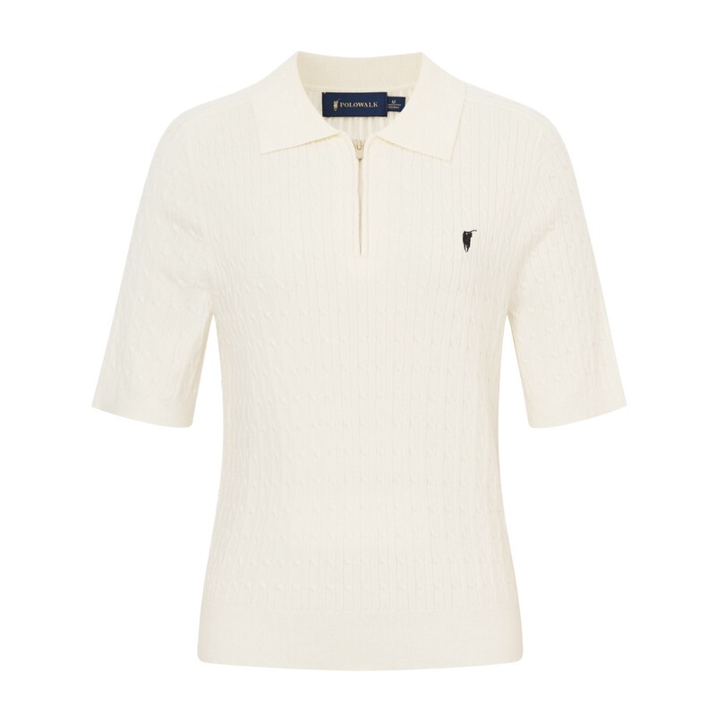 POLOWALK女士短袖针织衫2026春夏新款绞花翻领韩版拉链上衣