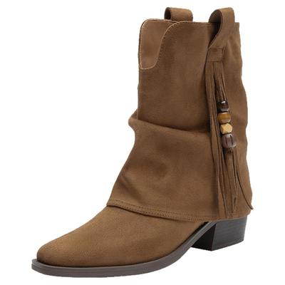 大东官方尖头短靴女2025新款冬季超火爆款美拉德靴子粗跟堆堆靴女