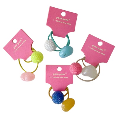 【现货】韩国pompom25春款儿童发饰彩色砂糖球球爱心亚克力发圈