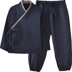 中国风男式国学汉服亚麻弹力亲子套装儿童表演服复古唐装居士禅意