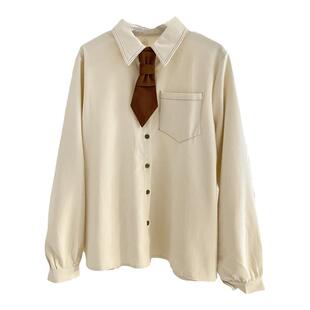 学院风领带衬衫女秋冬设计感小众磨毛加厚宽松长袖上衣叠穿衬衣潮