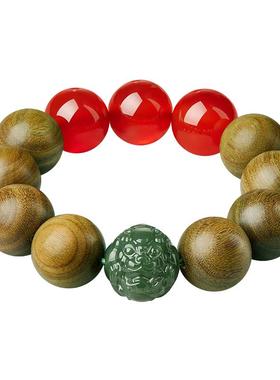 绿檀木手串和田玉生肖貔貅红玛瑙