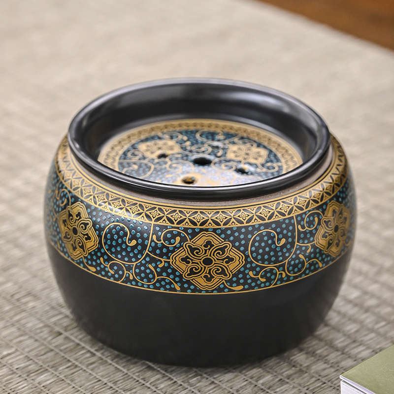 建水小号陶瓷壶承干泡台倒茶叶渣桶茶渣缸带盖中式复古茶水缸茶钵