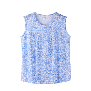AB内衣女纯棉无袖印花衫夏全棉宽松中老年家居服睡衣单件上衣H366
