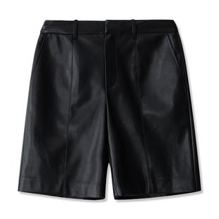 LILY奥莱秋款都市时髦宽松显瘦H型PU皮裤女款短裤