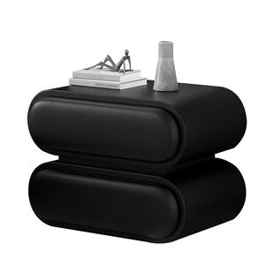 意式极简实木床头柜现代简约皮艺黑色床边柜奶油风落地储物柜整装