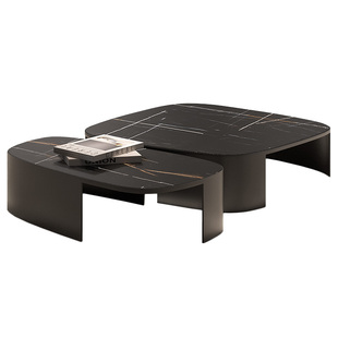 2025新款岩板茶几意式极简Poliform异形鹅卵石现代简约轻奢高级感