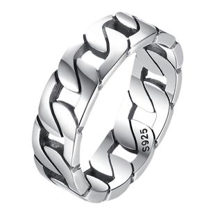 925银戒指男纯银单身麻花链条女士闭口戒子个性时尚素圈指环食指