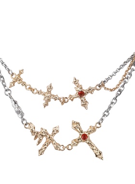 美拉德双层项链十字架毛衣链