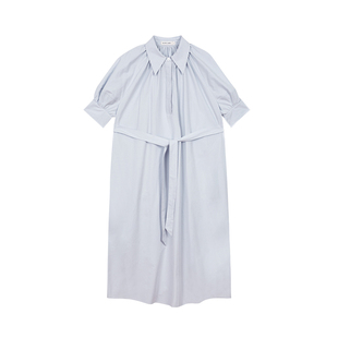 BLANK LABEL全棉砂皱平纹泡泡袖衬衫连衣裙女夏季新款短袖a字裙子