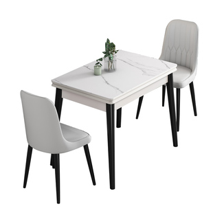 小户型可折叠式岩板餐桌椅组合伸缩轻奢实木家用吃饭桌子省空间台